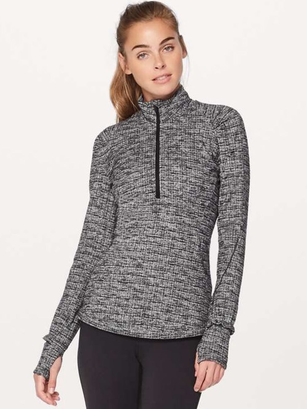 lululemon athletica Heathered Gray Quarter-Zip Crew Sweater